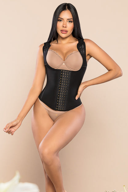 - Cinturilla tipo chaleco SMI2029 con espalda alta y broches
- Vista frontal con varillas moldeadoras y compresión abdominal
- Prenda reductora con 4 niveles de ajuste y diseño ergonómico
